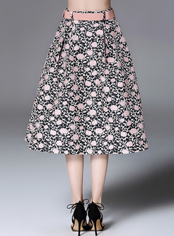 Sweet Jacquard Belted Bubble Skirt