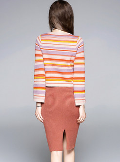 Striped Knitted Sweater & Bodycon Skirt