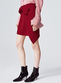 Red Asymmetric Bowknot Mini Skirt