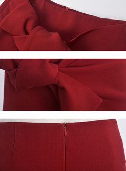 Red Asymmetric Bowknot Mini Skirt