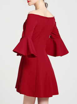 Elegant Flare Sleeve Slash Neck A-line Dress