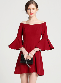 Elegant Flare Sleeve Slash Neck A-line Dress