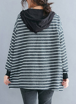Striped Loose Hooded Patchwork T-shirt