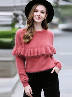 Sweet Falbala Slim Knitted Sweater