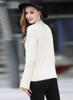 Fashion Splicing Asymmetric Knitted Sweater