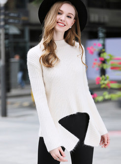 Fashion Splicing Asymmetric Knitted Sweater