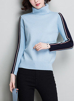 Hit Color Long Sleeve Knitted Sweater