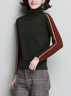 Hit Color Long Sleeve Knitted Sweater