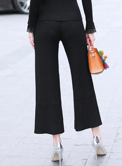 Brief Elastic Waist Knitted Straight Pants