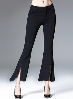 Black Fashion Slit Flare Pants