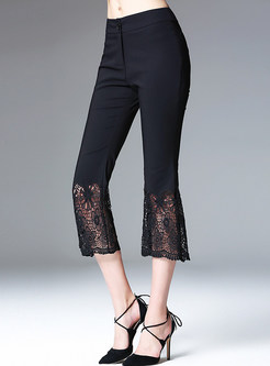 Hollow Out Calf-length Flare Pants