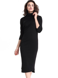 Black Casual Turtle Neck Bodycon Knitted Dress