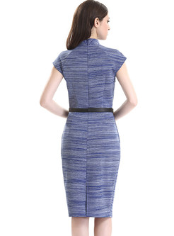 Stylish Striped Belted Sleeveless Bodycon Dress