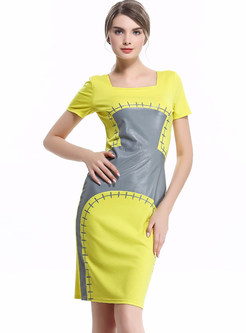 Fashion Hit Color Short Sleeve Bodycon Dress