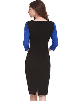 Stitching Contrast Color V-neck Bodycon Dress