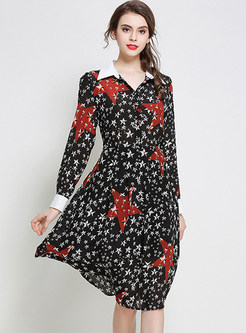 Chiffon Star Print A-line Shirt Dress