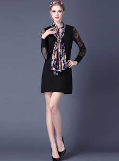 Black Sexy Perspective Shift Dress With Scarf