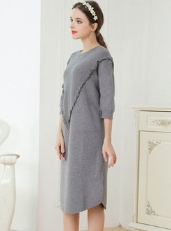 Brief Tassel Half Sleeve Knitted Dress