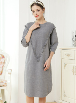 Brief Tassel Half Sleeve Knitted Dress