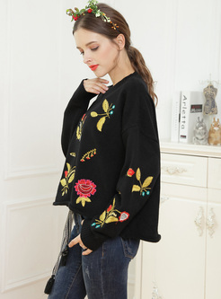 Chic Embroidery Bat Sleeve Sweater