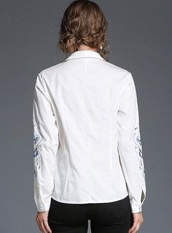 White Elegant Embroidered Slim Blouse