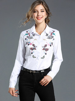 White Embroidered Fashion Long Sleeve Blouse