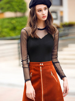 See Through Splicing Knitted Sweater