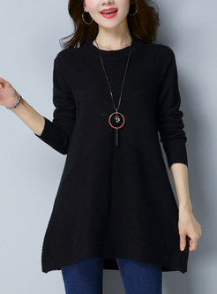 Brief Long Sleeve O-neck Knitted Dress