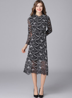 Vintage Lace Stand Collar A-line Dress