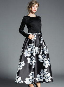 Black Floral Print Big Hem Maxi Dress
