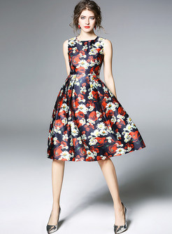 Floral Print Sleeveless A-line Dress