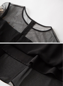 Black Sexy Split Embroidery Maxi Dress