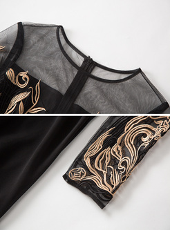 Black Sexy Split Embroidery Maxi Dress