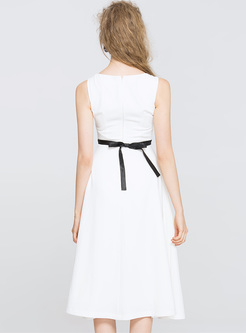 White V-neck Sleeveless A-line Dress