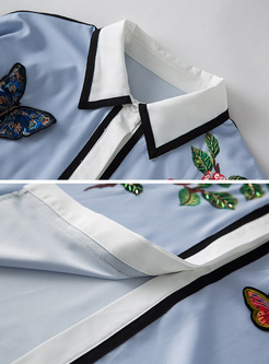 Chic Embroidery Lapel Asymmetric Hem Shirt Dress