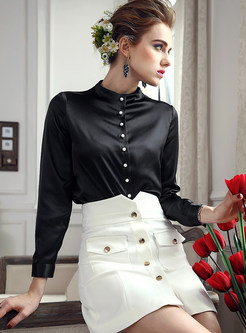 Ethnic Stand Collar Long Sleeve Blouse