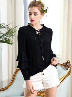 Sweet Lacing Stand Collar Blouse
