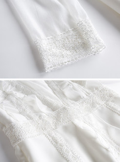 White Lace Stitching Chiffon Skater Dress