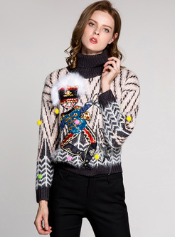 Chic Cartoon Pattern Embroidery Sequined Sweater
