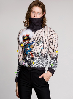 Chic Cartoon Pattern Embroidery Sequined Sweater