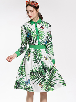 Bohemia Lapel Leaves Print Two-piece Outfits
