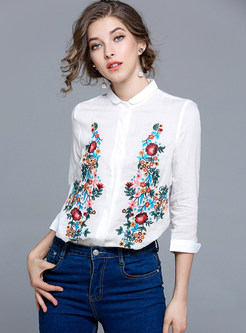 White Embroidered Slit Single-breasted Blouse
