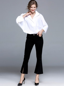 White Batwing Sleeve Loose Blouse