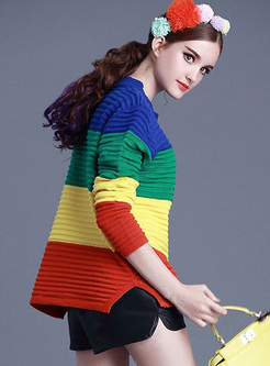 Chic Color-blocked Split Loose Sweater