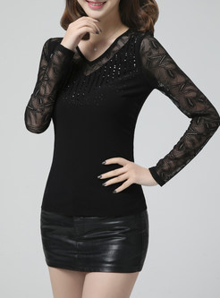 Black Lace V-neck See Through Top