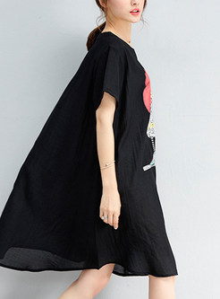 Black Chiffon Short Sleeve Asymmetric Shift Dress