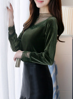 Lace Stitching Slim Long Sleeve Top