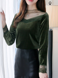 Lace Stitching Slim Long Sleeve Top