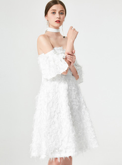 White Party Strapless Tassel A-line Dress