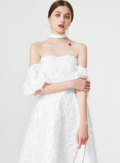 White Party Strapless Tassel A-line Dress